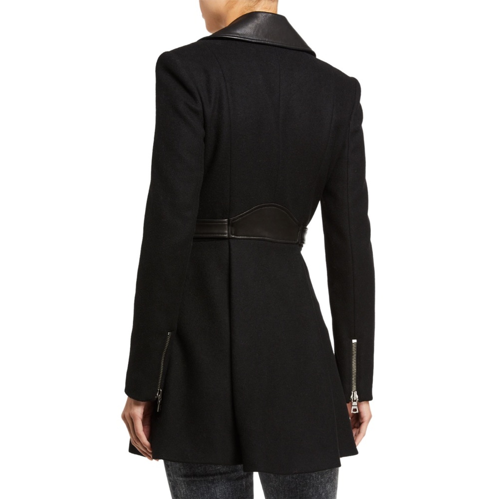 Alice + Olivia Cody Leather-Trim Midi Coat - Picture 3 of 5